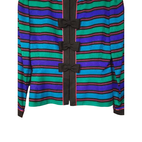 Vintage Papell Petites Womens Silk Snap Button Blazer 6P Striped Career Jacket - Picture 10 of 16